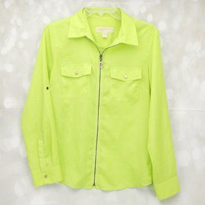 Michael Kors Designer Collared Long Sleeve Full Zip Blouse Top W/Front Pockets